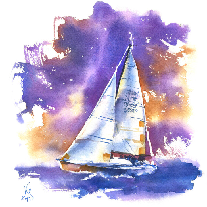 Sailboat 绘画, 11.8x11.6 in