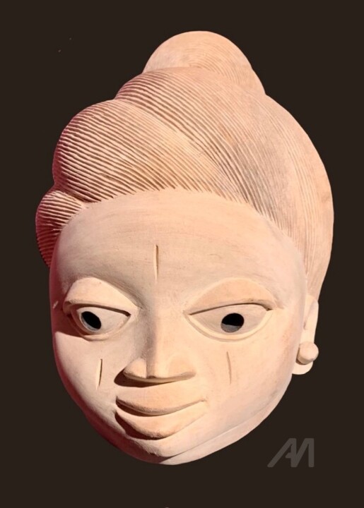 Sculpture masque sur bois mérina 雕塑, 14.2x7.5 in