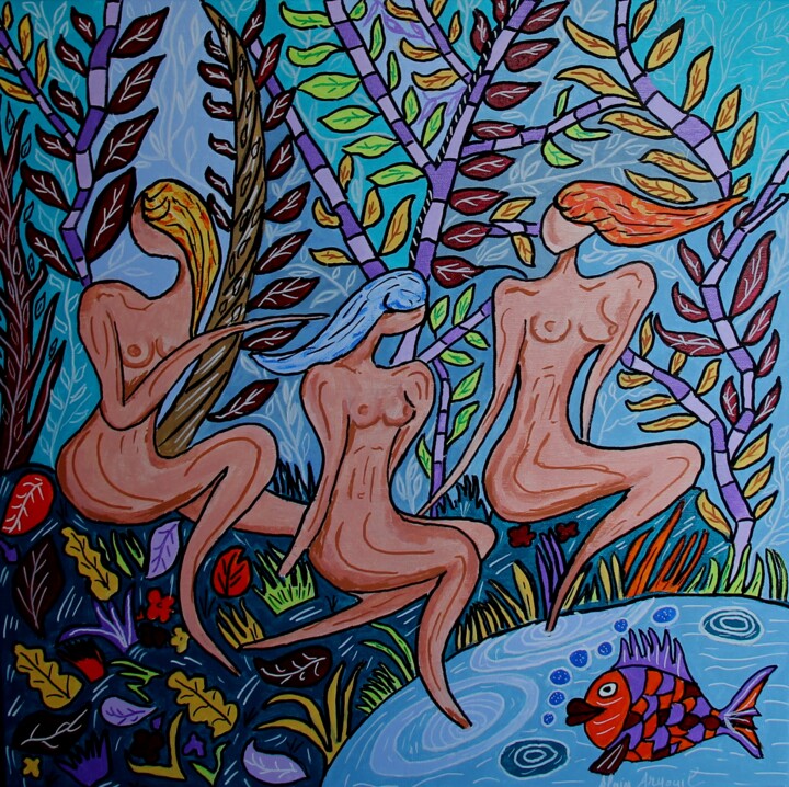 les baigneuses 绘画, 23.6x23.6 in