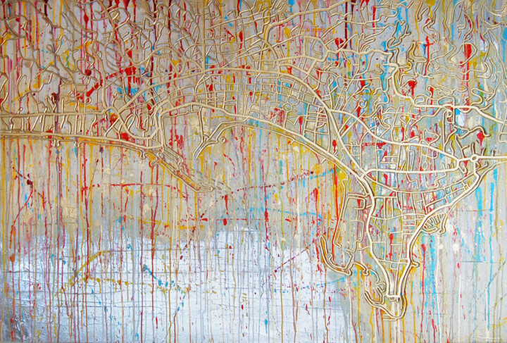 Schilderij getiteld "Cannes I." door Sarah I. Avni, Origineel Kunstwerk, Acryl Gemonteerd op Frame voor houten brancard