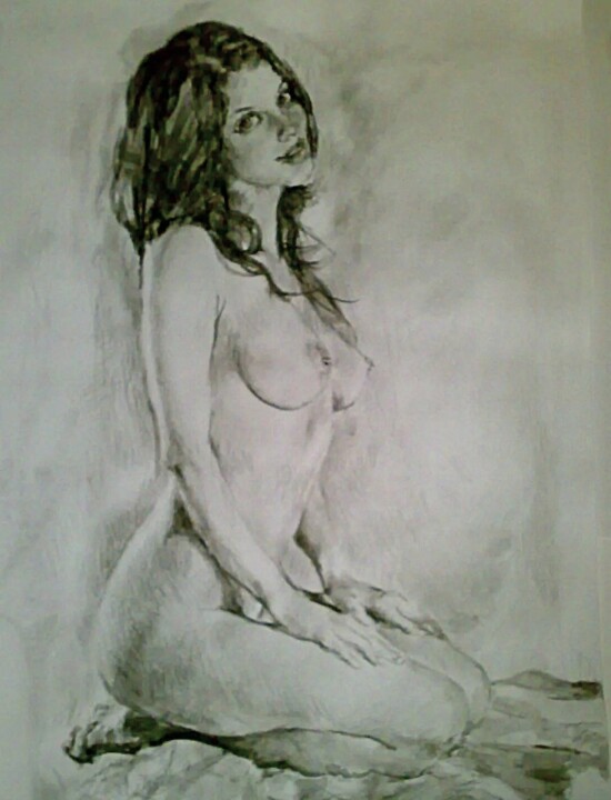 original art, watercolour, beauty nude girl portrait 绘画, 23.4x16.5 in
