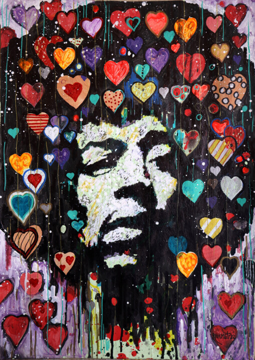 Jimi Hendrix. 绘画, 22.8x16.1 in