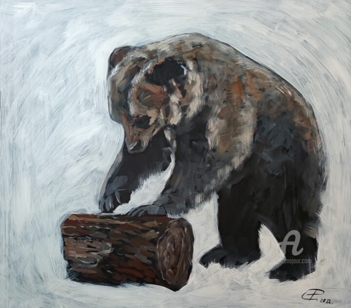 绘画 标题为“Rolling log. Bear” 由Valentina Reymer, 原创艺术品, 油