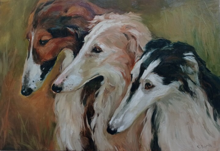 제목이 "Greyhounds"인 미술작품 Elena Utkina로, 원작, 기름
