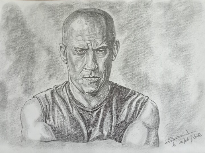 Portrait de Vin Diesel réalisé aux crayons 图画, 11.7x16.5 in