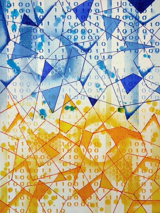 Painting titled "Web code" by Anatolii Kazymyrchuk, Original Artwork, Acrylic Mounted on Wood Stretcher frame