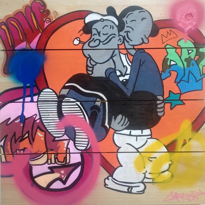 Street Art "Olive & Popeye" 绘画, 15.8x15.8 in