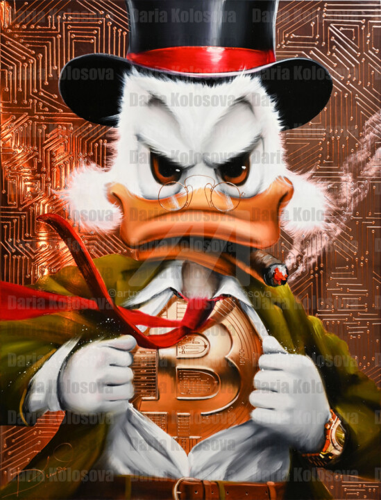Duck with BTC and cigar 绘画, 37x28.4 in