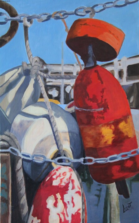 Peinture intitulée "Cordes et bouées" par Catherine Costet (Lccat), Œuvre d'art originale, Huile
