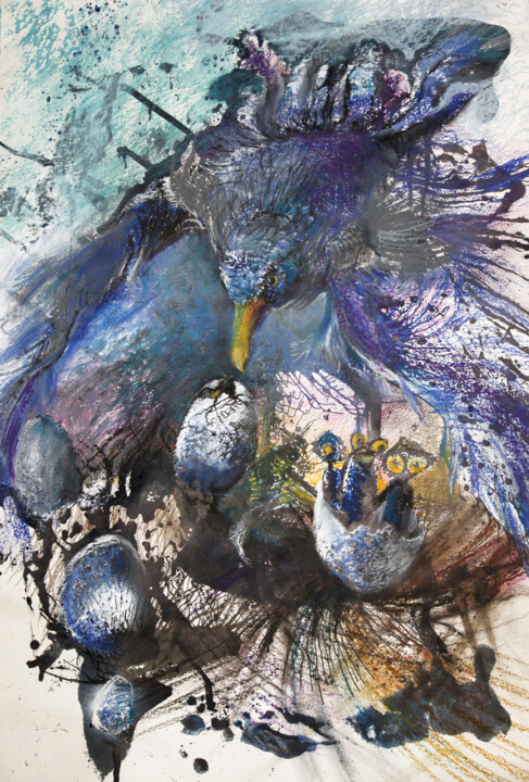 Bluebird nest - original painting 绘画, 23.6x16.1 in