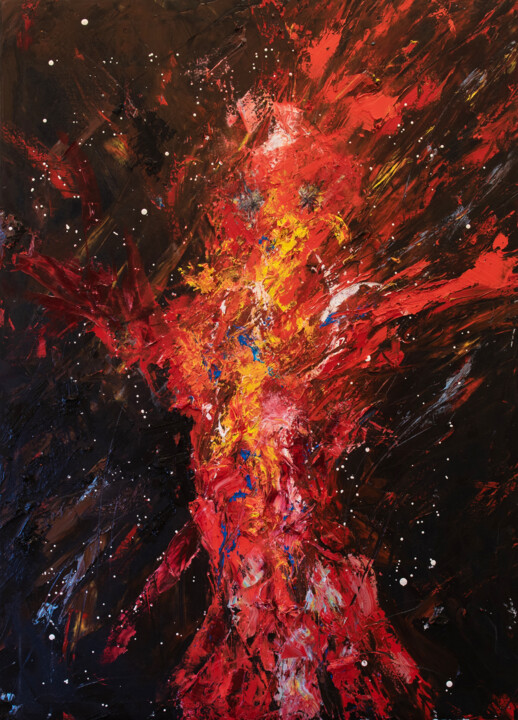 Red Shadow XI: Ember 绘画, 35.4x25.6 in