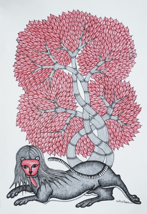Painting titled "Gond Painting ( Tr…" by Manoj Kumar Tekam, Original Artwork, Acrylic