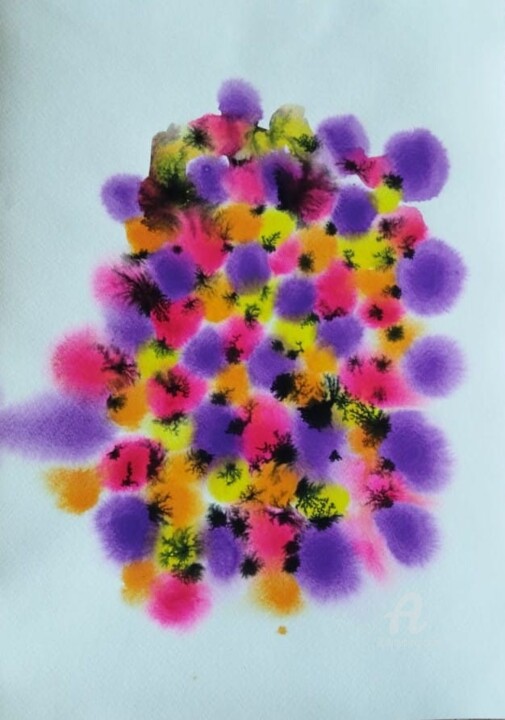 Painting titled "Polychromy in water…" by Aliss Nikolina, Original Artwork, Watercolor