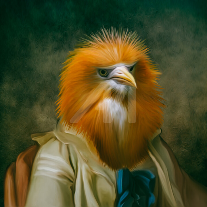 Portrait Cattle Egret. 数字艺术