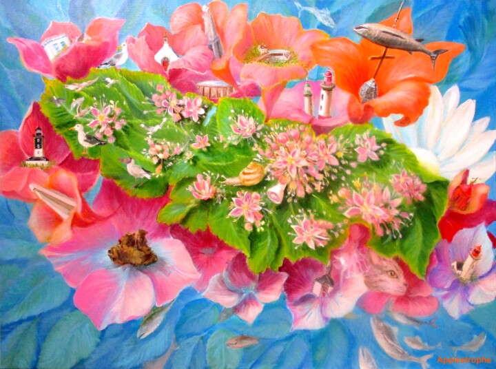 Présenter en paquet de fleurs notre Île-de-Groix 绘画, 21.3x28.7 in