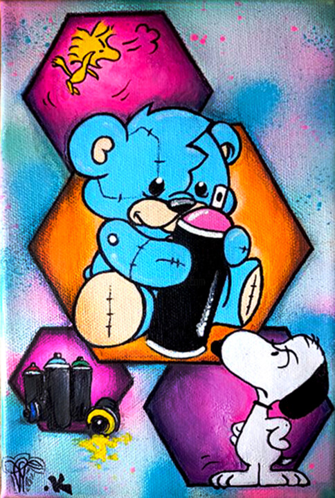 Peinture pop art Snoopy X Painter Kevinours /Collab Shadee K 绘画, 9.5x6.3 in