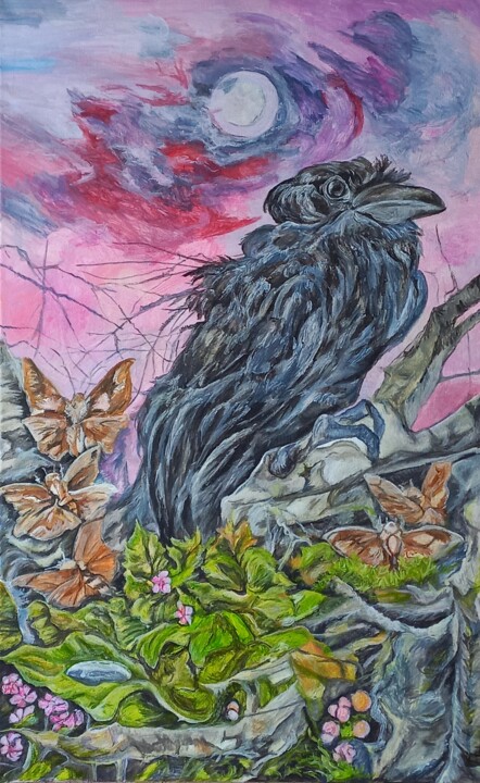 Ворон с бабочками 绘画, 31.5x19.7 in