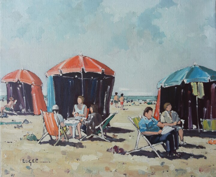 Painting titled "Scène de plage à De…" by Philippe Euger, Original Artwork, Oil
