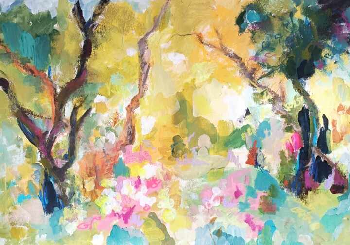 El bosque amarillo 绘画, 14.6x16.5 in