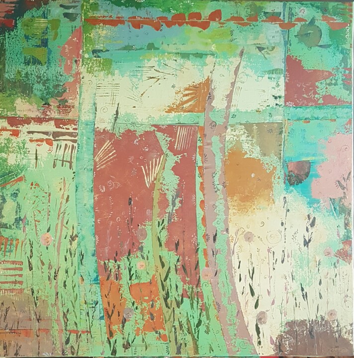 Peinture intitulée "Jardin bucolique" par Emmanuelle Gaillard, Œuvre d'art originale, Acrylique Monté sur Châssis en bois