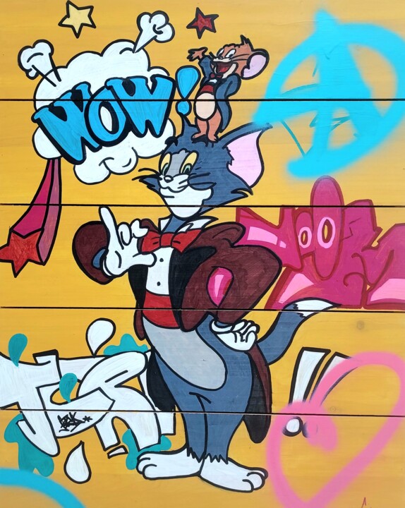 Street Art "Tom and Jerry show" 绘画, 19.7x15.8 in
