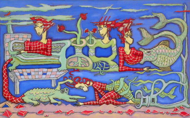 Dibujo titulada "Baśnie - woda i mor…" por Bohdan Wincenty Łoboda, Obra de arte original, Gouache
