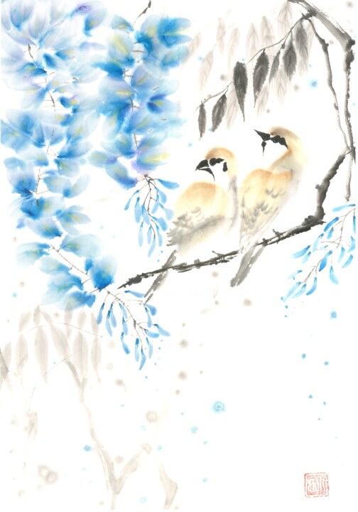 Painting titled "Paix" by Nathalie Guski, Original Artwork, Ink