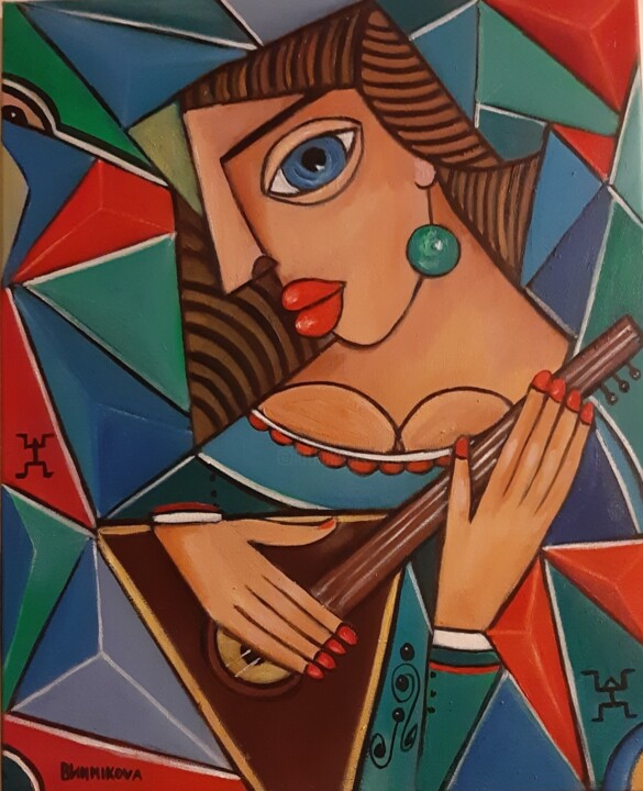 Femme avec balalaika 绘画, 19.7x15.8 in