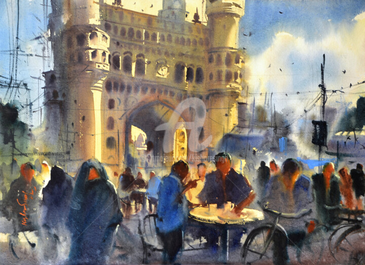 Painting titled "Nimra Irani Chai Ch…" by Kishore Singh, Original Artwork, Watercolor