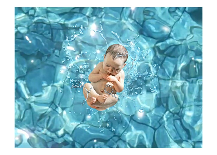 Digital Arts titled "The First Bath" by Jean-Marie Gitard, Original Artwork, Digital Collage