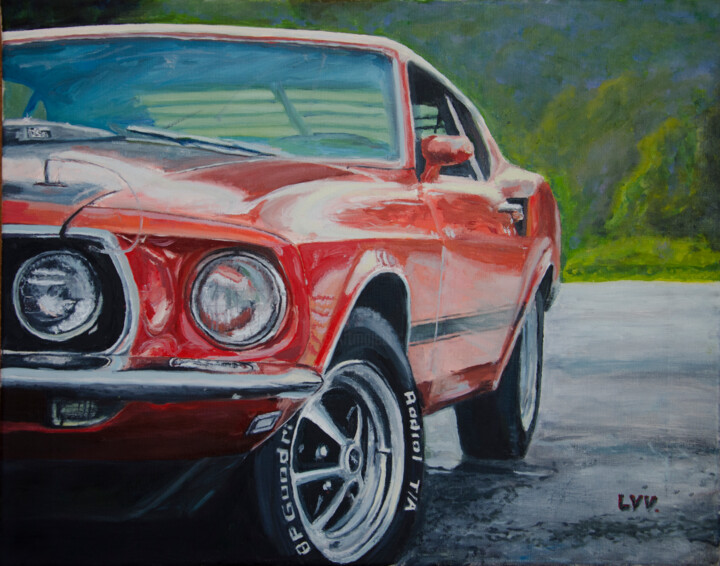 Ford Mustang 1969 绘画, 15.8x19.7 in