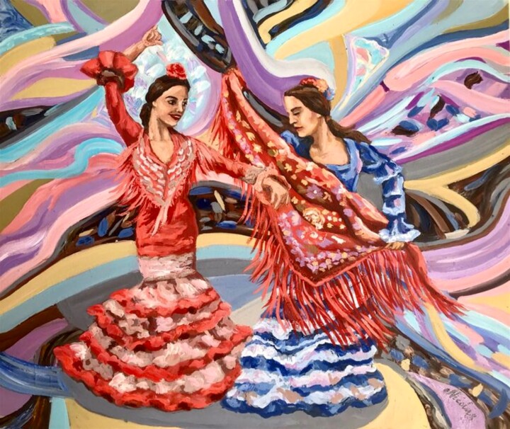 “Flamenco. Street dance” 绘画, 19.7x23.6 in