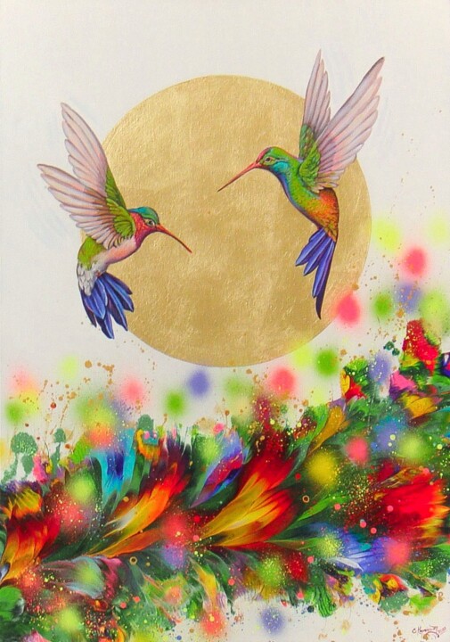 Hummingbirds in Flight 绘画, 39.4x27.6 in