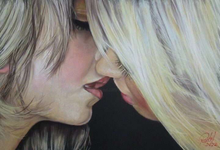 Painting titled "First love" by Robert Rachel, Original Artwork, Pastel Mounted on Cardboard