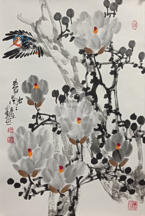 Painting titled "Spring in harmony 春…" by Dayou Lu, Original Artwork, Pigments
