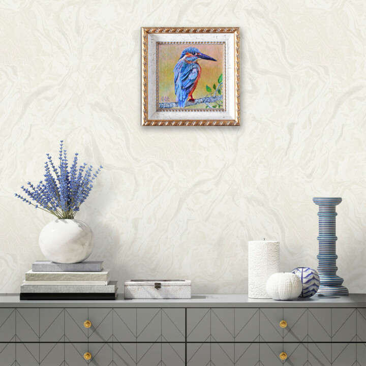 제목이 "Kingfisher" in a fr…"인 미술작품 Sergey Suslov로, 원작, 기름 판지에 장착됨