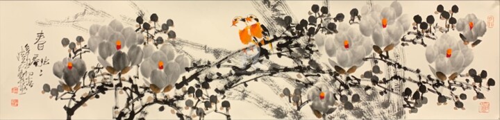 Painting titled "Spring in harmony 春…" by Dayou Lu, Original Artwork, Pigments