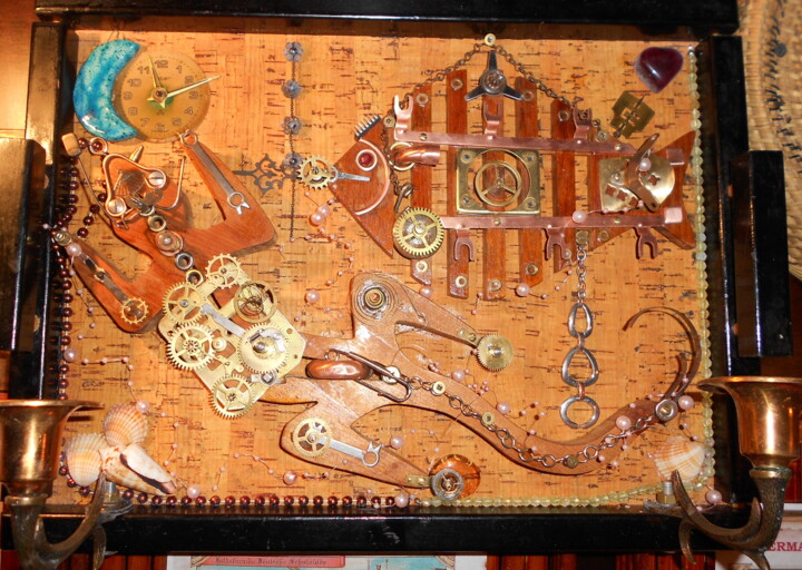 "Панно с рыбой и яще…" başlıklı Kolaj Валентин Сыромятников tarafından, Orijinal sanat, Bronz