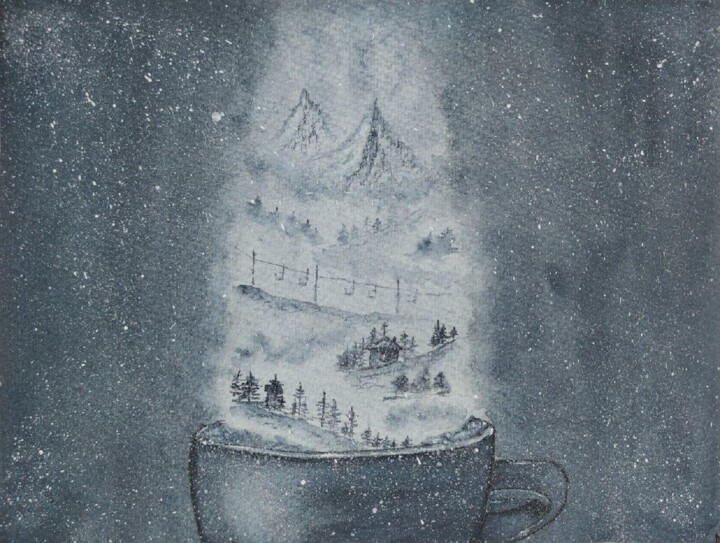 Dreams. Mountains. 绘画, 8.7x11.4 in