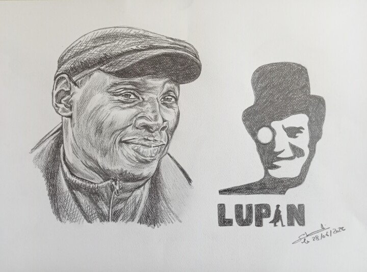 Illustration de la série Arsène Lupin réalisé aux crayons 图画, 11.7x16.5 in