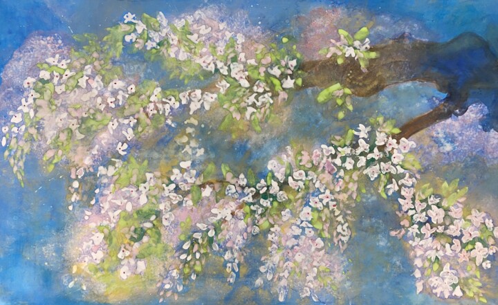 "Cascade de printemps" 绘画, 28.7x46.5 in