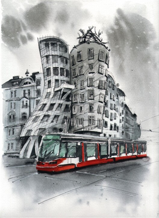 dancing House Prague 绘画, 12x8 in