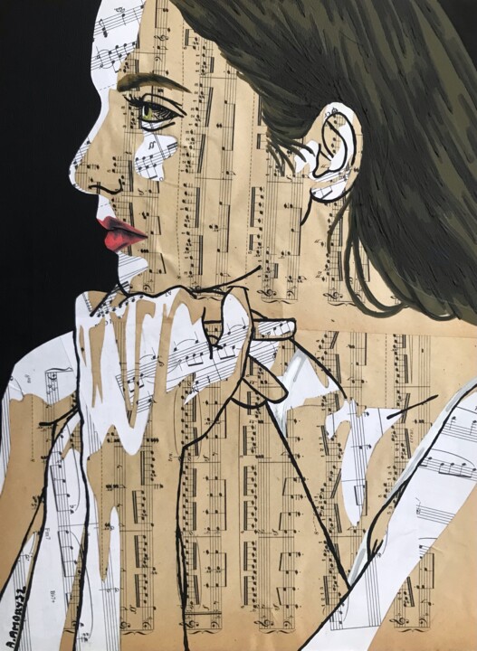 Collages intitulée "Introspection" par Annabelle Amory, Œuvre d'art originale, Acrylique Monté sur Châssis en bois