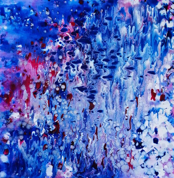 Blue Abstract Underwater Bubbles Ocean Art Print 印花与版画, 15.8x15.8 in