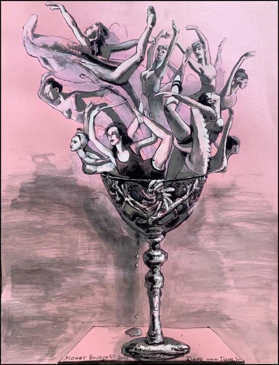 Dessin intitulée "BOUQUET DE FLEURS" par Dags Vidulejs, Œuvre d'art originale, Acrylique