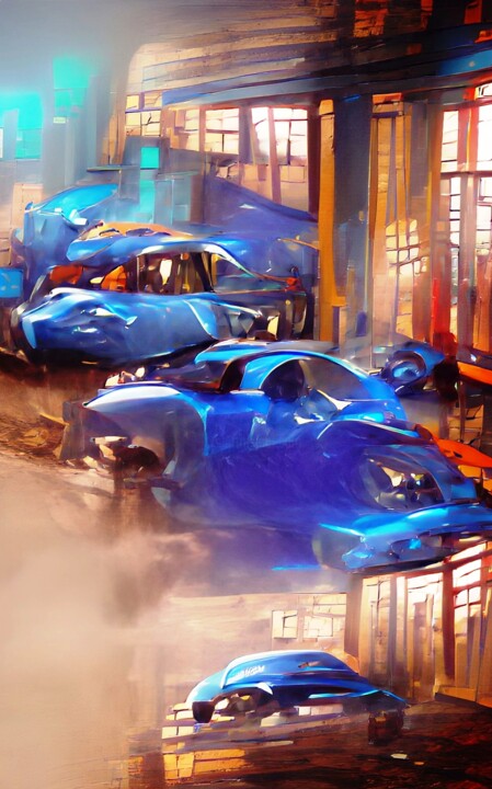 CARTOON CARS IN BLUE 数字艺术