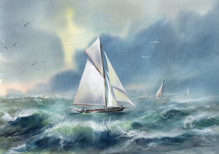Peinture intitulée "Pen Duick" par Sylvie Vernageau, Œuvre d'art originale, Aquarelle