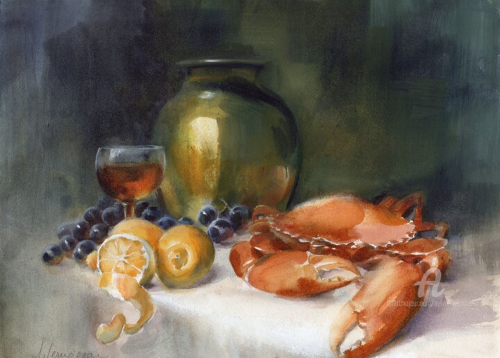 Peinture intitulée "Tourteau" par Sylvie Vernageau, Œuvre d'art originale, Aquarelle