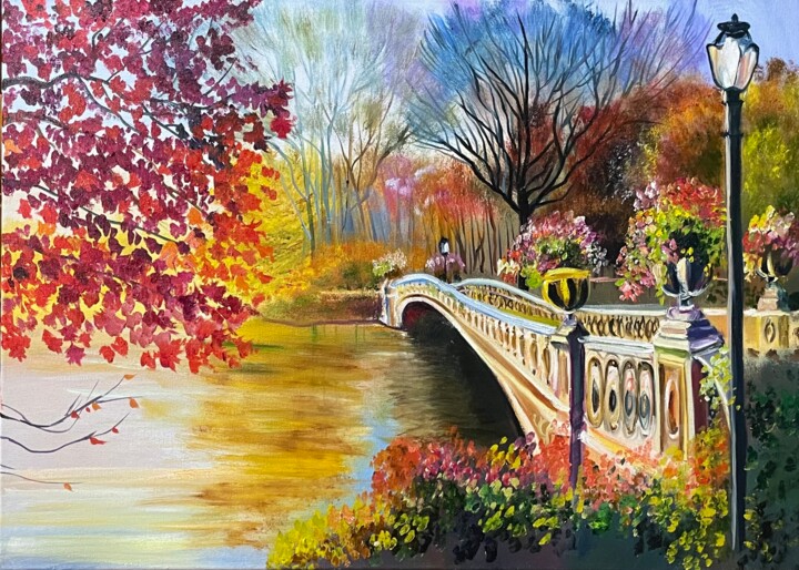 Pintura titulada "Autumn bridge" por Anna Pavlovich-Naneva, Obra de arte original, Oleo