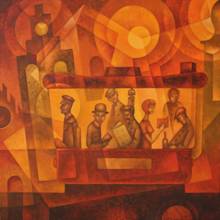 Red Tram 绘画, 39.4x39.4 in